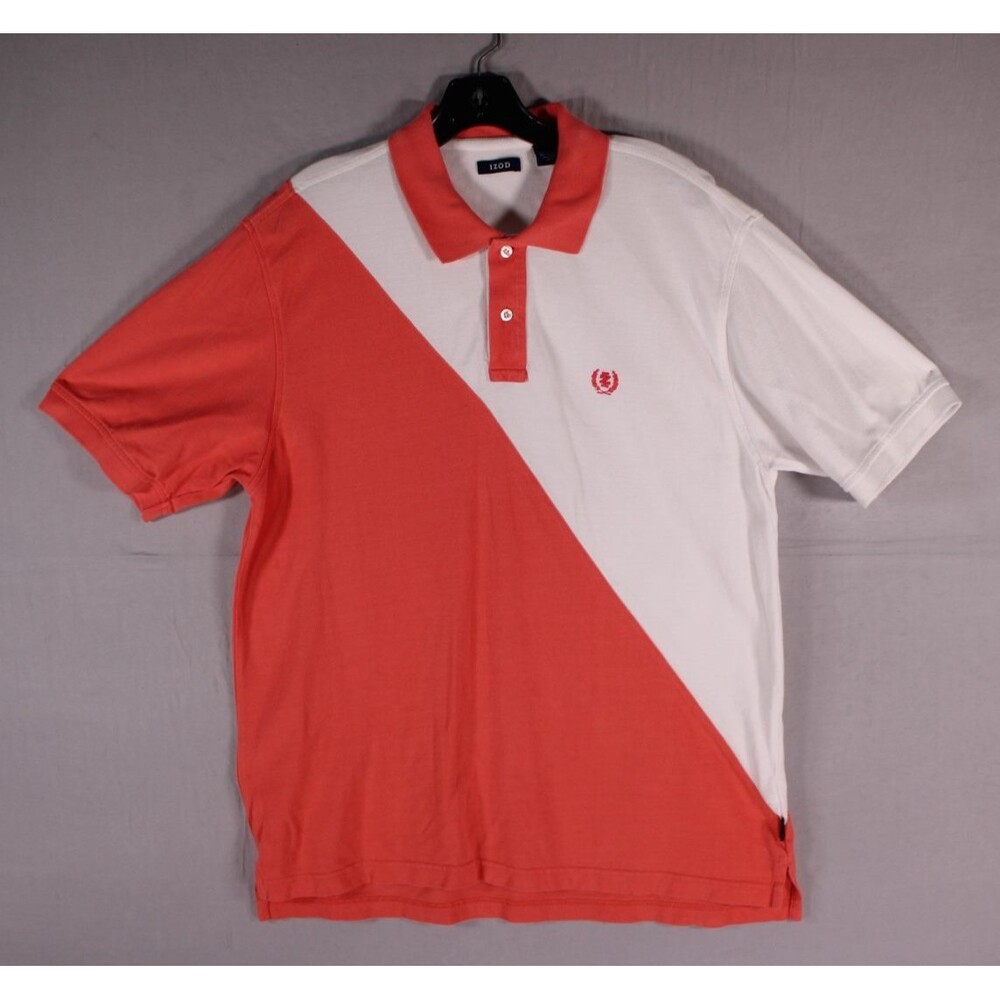 IZOD Men's L Red White Colorblock Short Sleeve Polo Shirt 100% Cotton